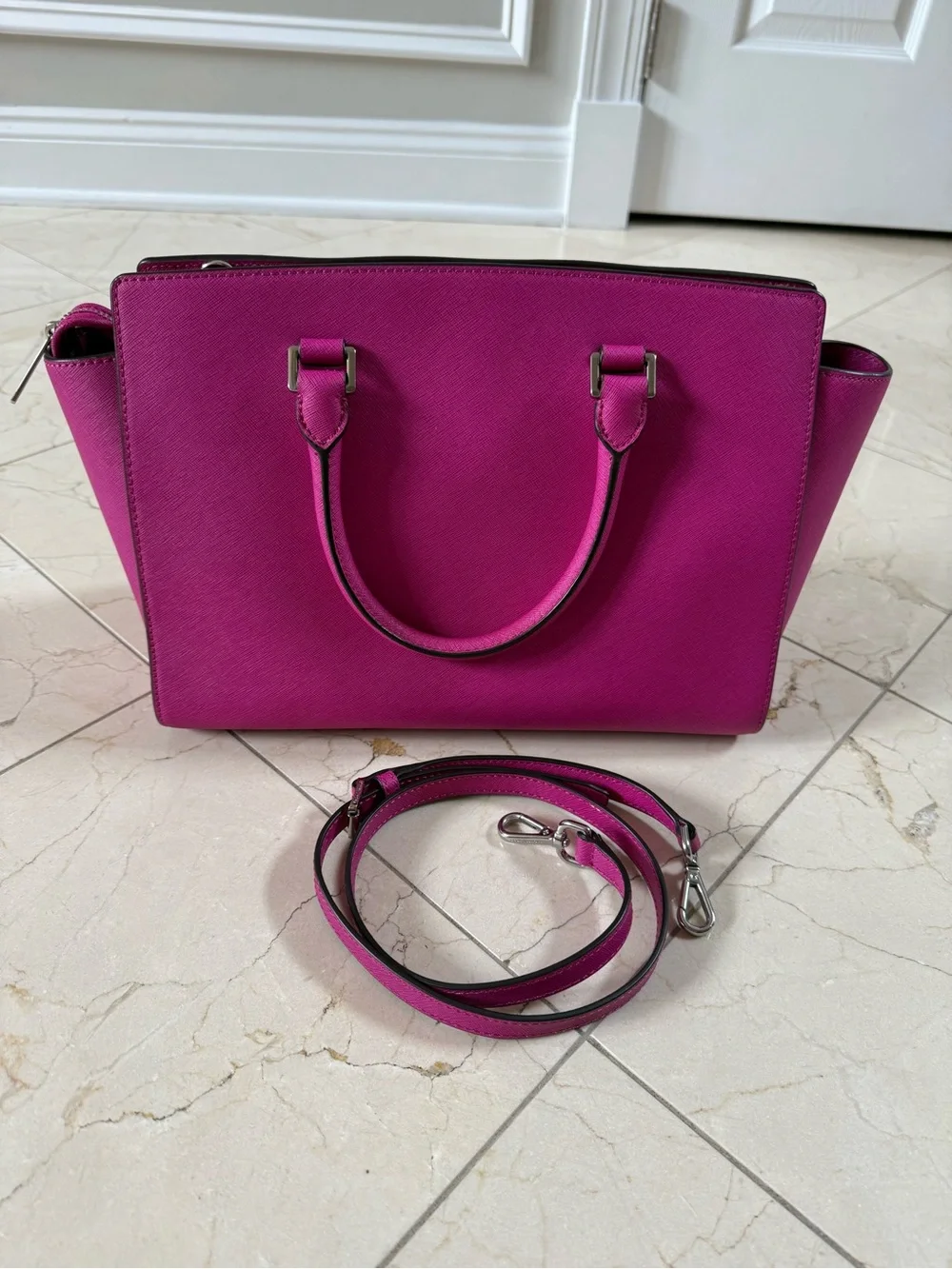 Michael Kors Fuchsia Saffiano Leather Satchel with Strap